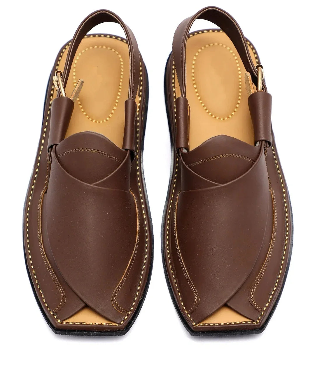Elitzz brown leather Peshawari sandals with beige sole and detailed stitching